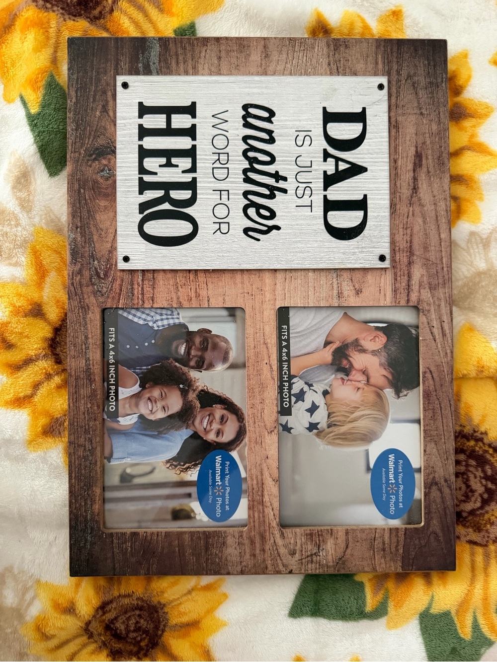 Dad Is Just Another Word for Hero Double 4x6 Rustic Wood Photo Frame